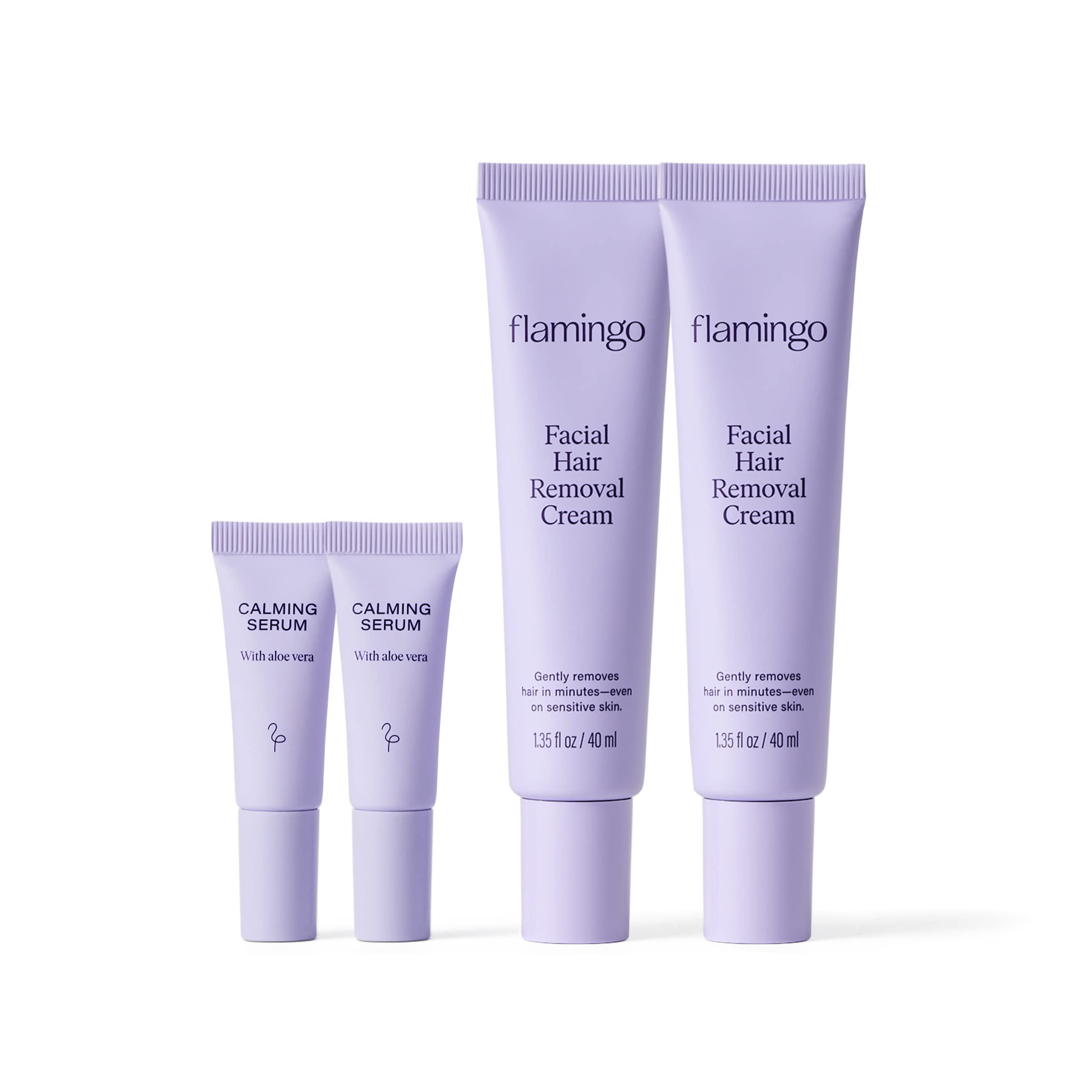 Flamingo facial hair removal cream with precision tip for touch-free application.
