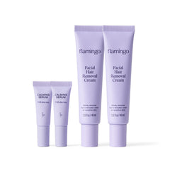 Flamingo facial hair removal cream with precision tip for touch-free application.