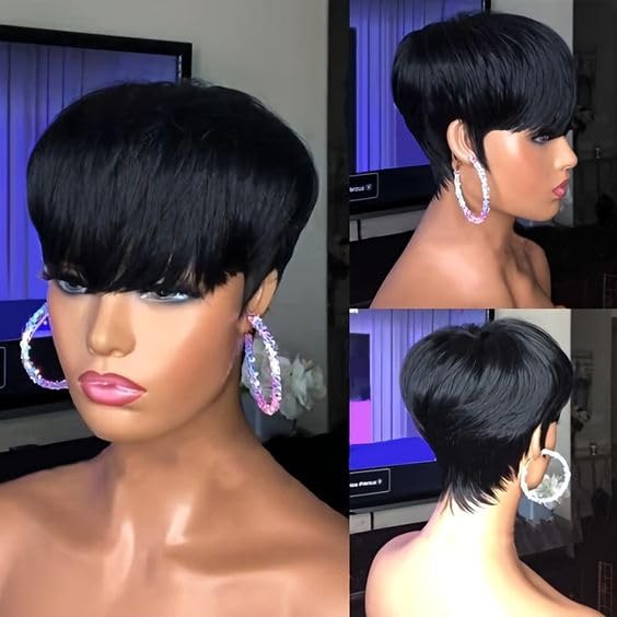 Flandi Pixie Cut Wig back view reveals balanced lift and fall