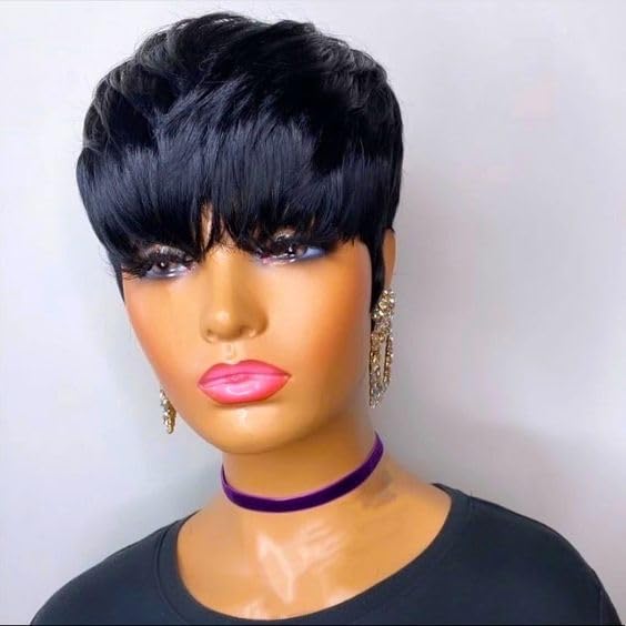 Flandi Pixie Cut Wig side view showcases smooth texture and easy styling
