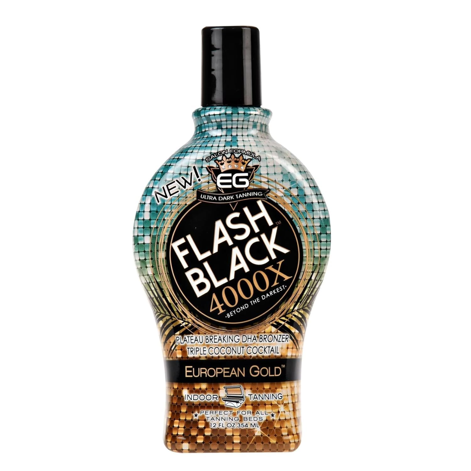 Flash Black European Gold 4000X lotion swirl emphasizing rich formula and skin conditioning.