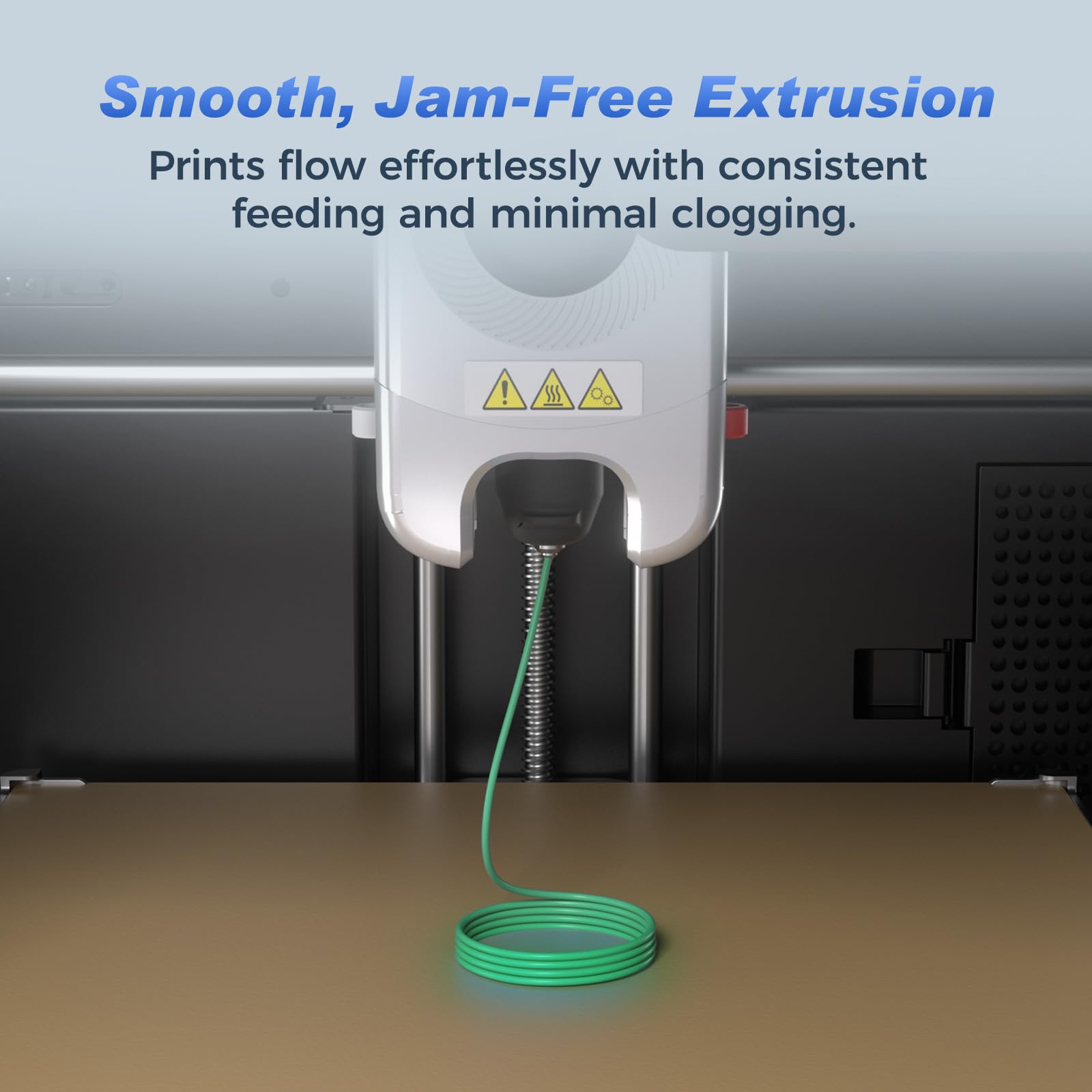 Nozzle extrusion of FLASHFORGE Aurora Green delivering steady high speed flow.
