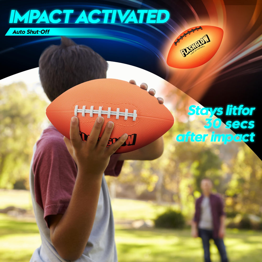 FlashGlow illuminated football silhouette against a dark sky