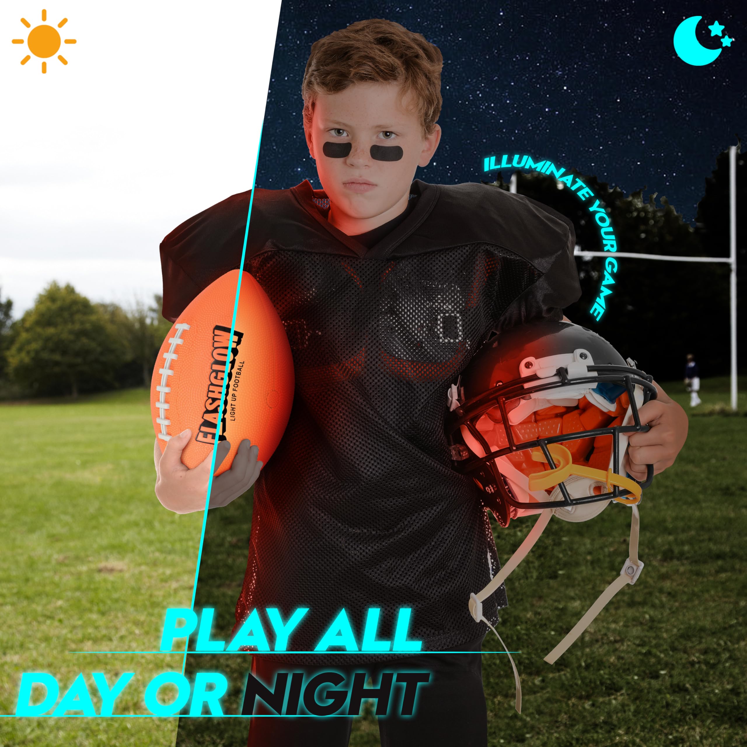 FlashGlow glow-in-the-dark football closeup showing durable materials