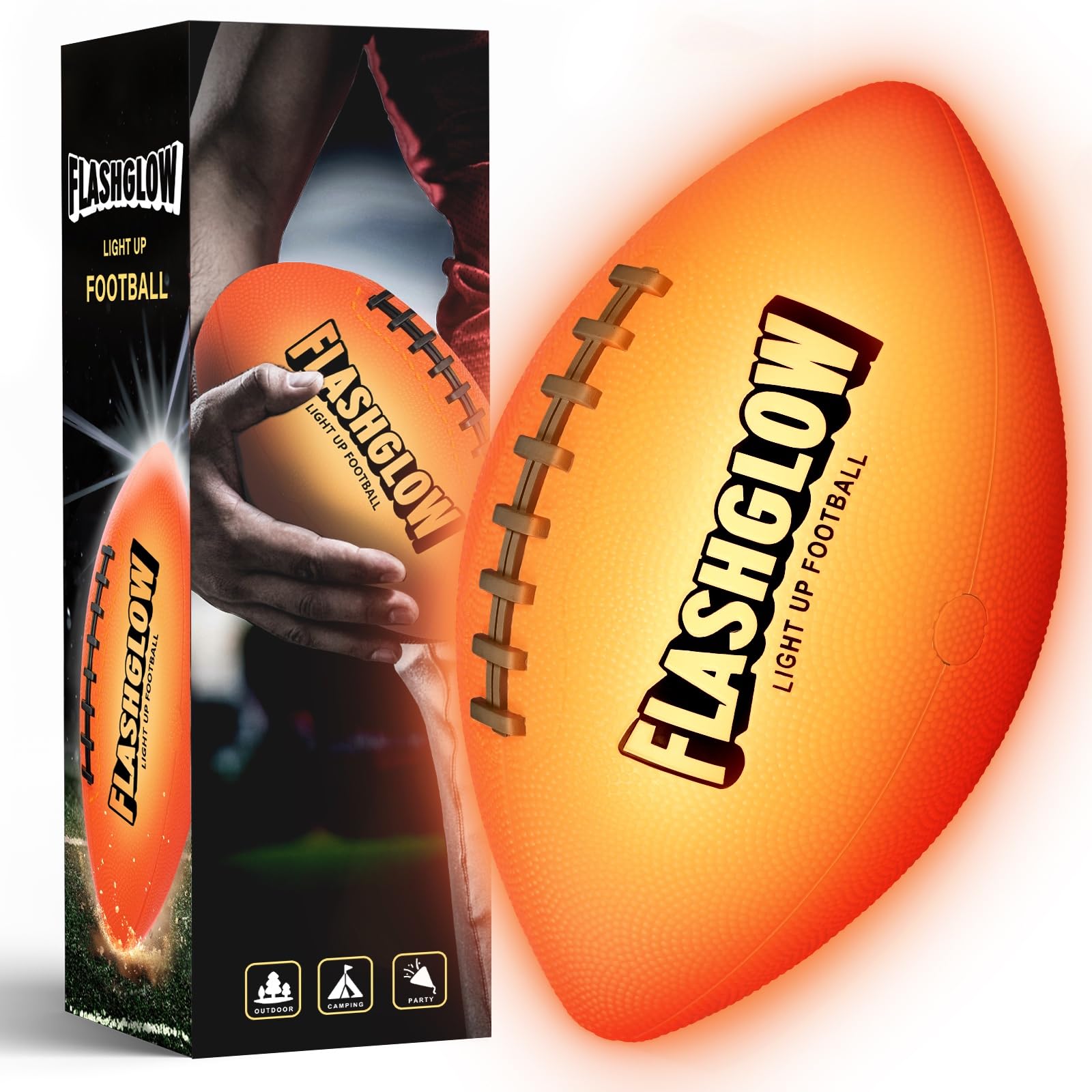 FlashGlow light up football in night play setting for outdoor fun