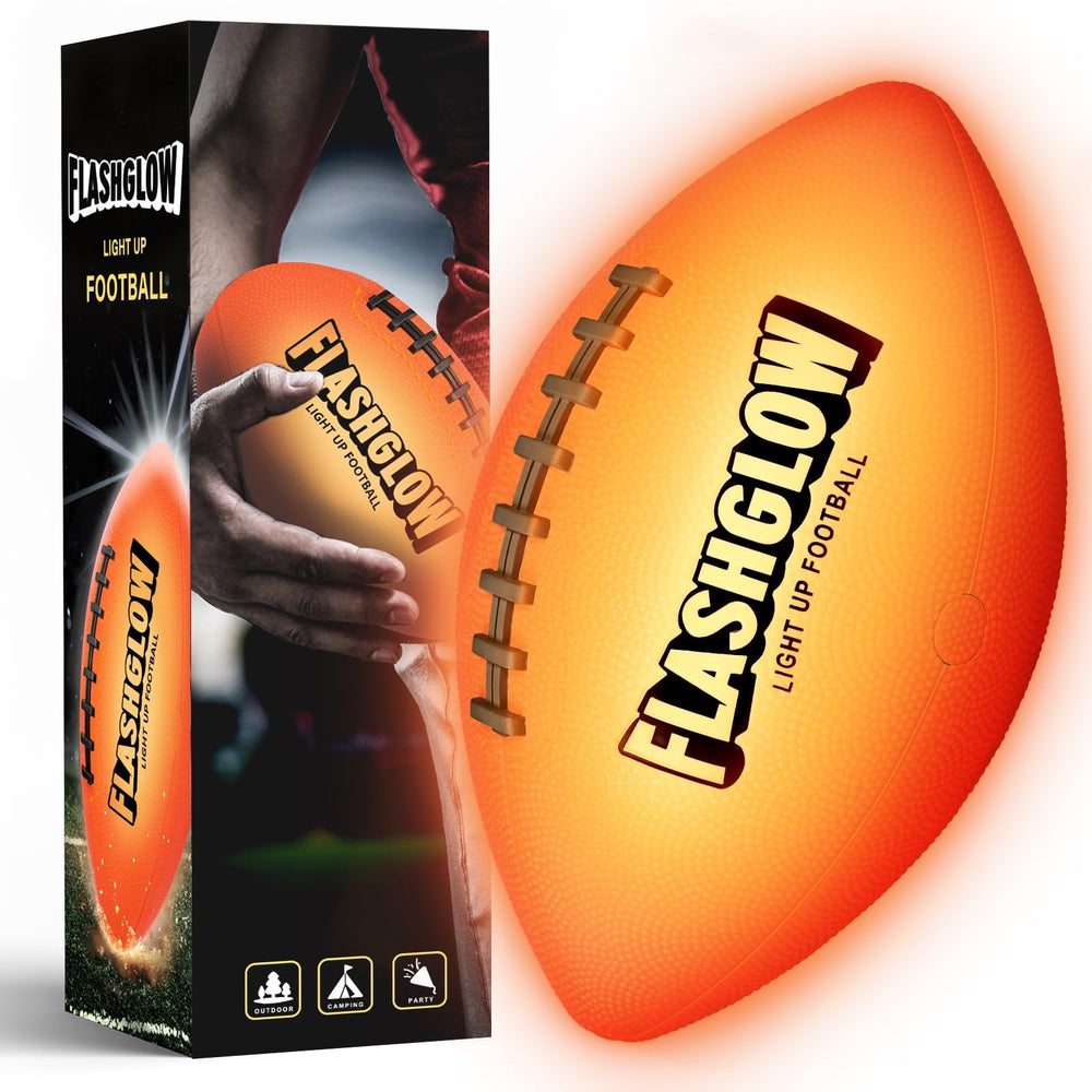 FlashGlow light up football in night play setting for outdoor fun
