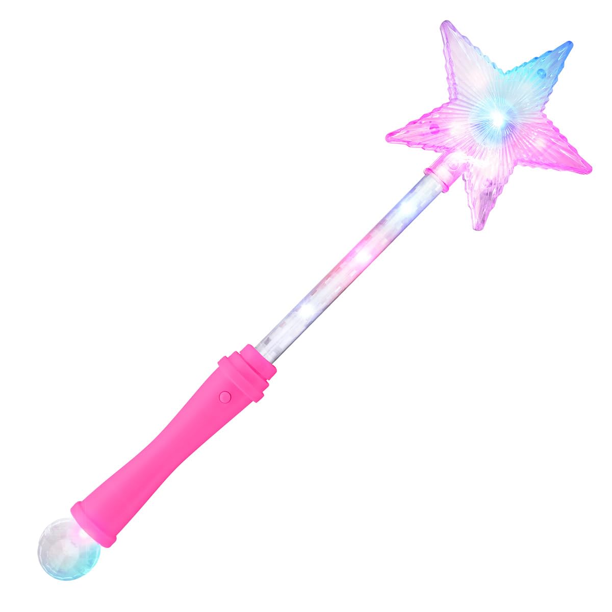 FlashingBlinkyLights pink Super Star Princess wand with crystal ball projects kaleidoscope light for magical moments.