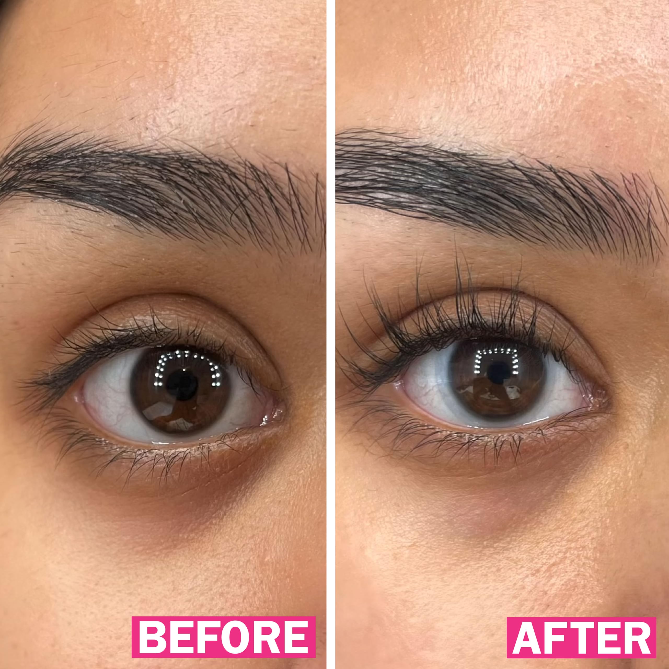 Close-up of the upper-lash line application with fLASH serum.
