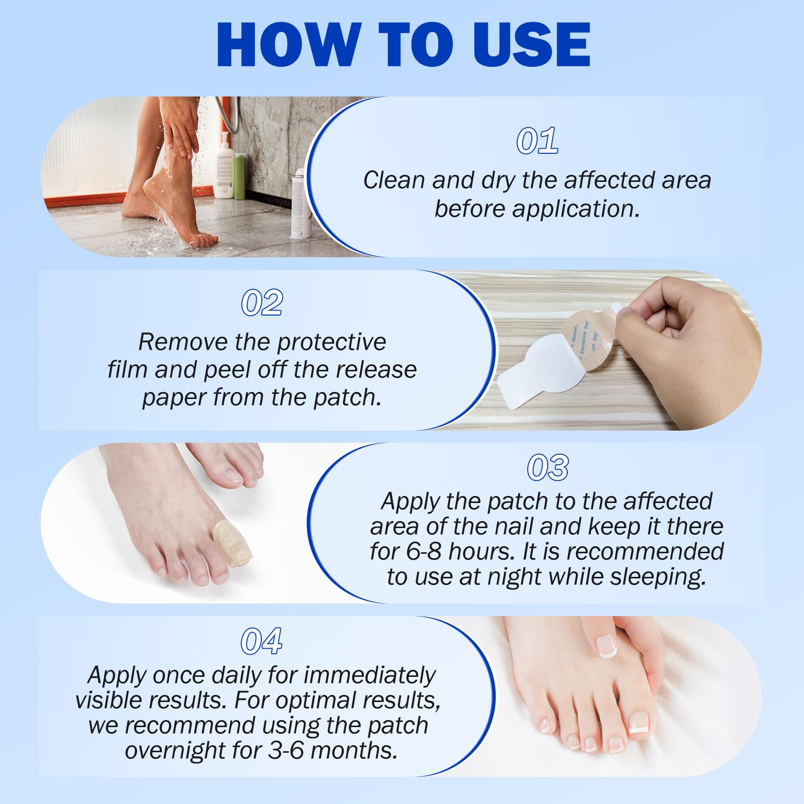 Flasture patches addressing discoloration and nail weakness over time.