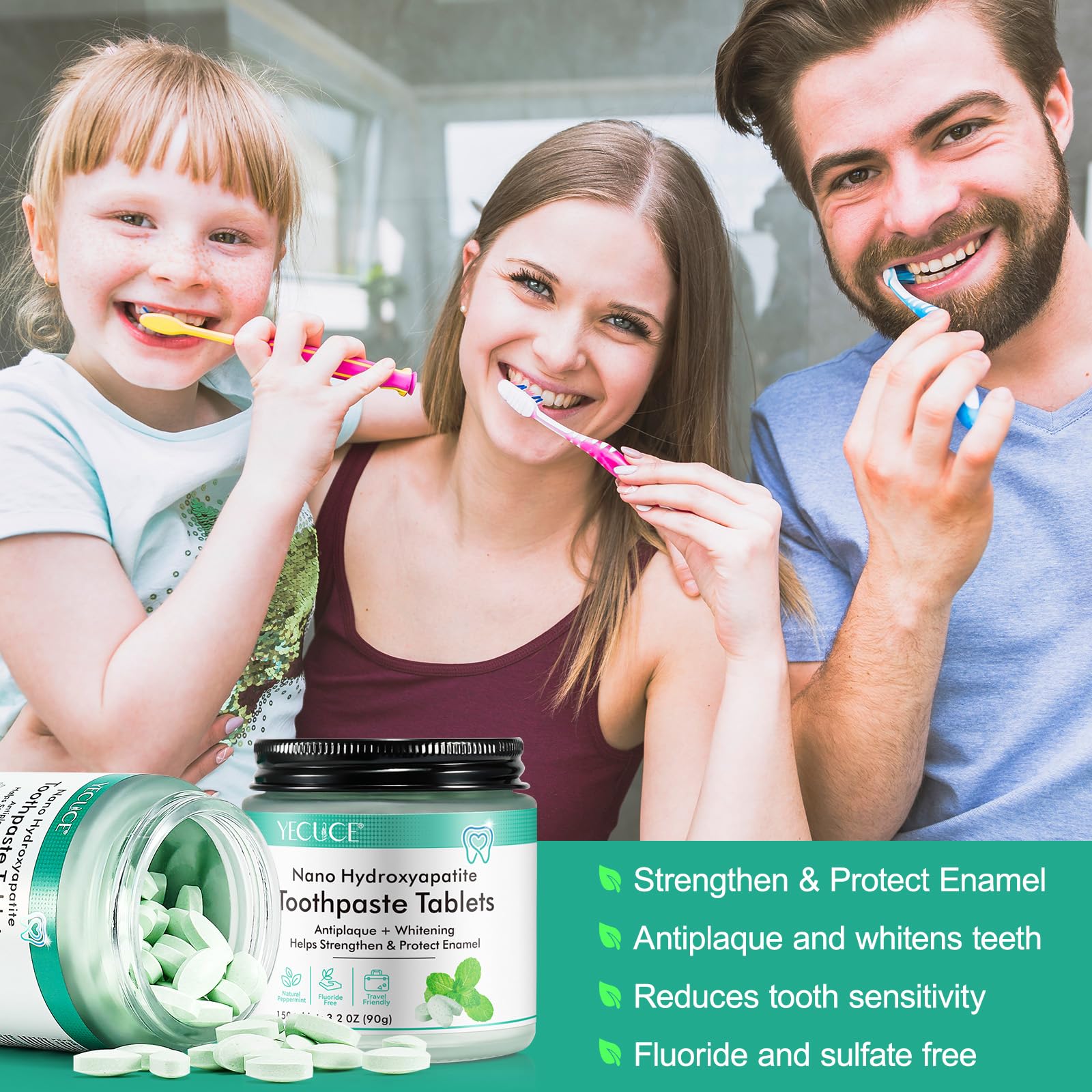 Flasture toothpaste tablets mint freshness closeup highlighting refreshing flavor.