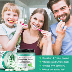 Flasture toothpaste tablets mint freshness closeup highlighting refreshing flavor.