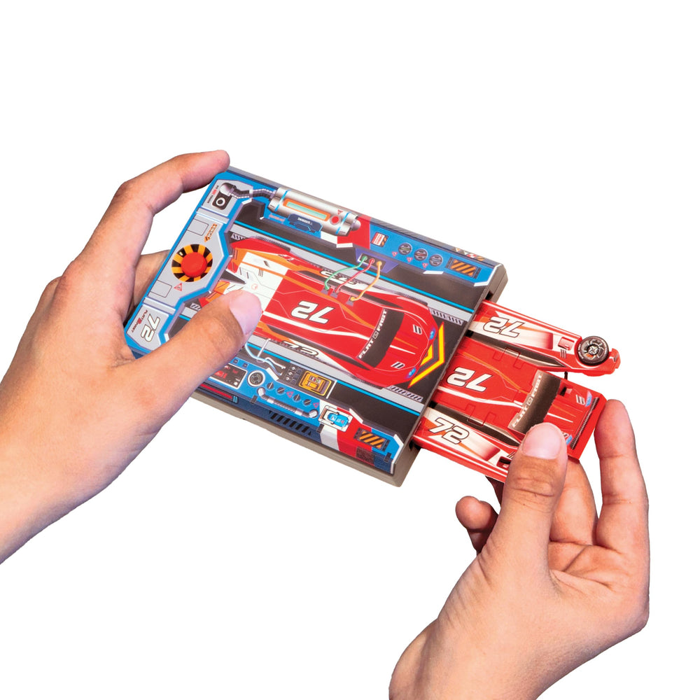 FLAT 2 FAST pocket-size racer is portable for on-the-go play and quick challenges.