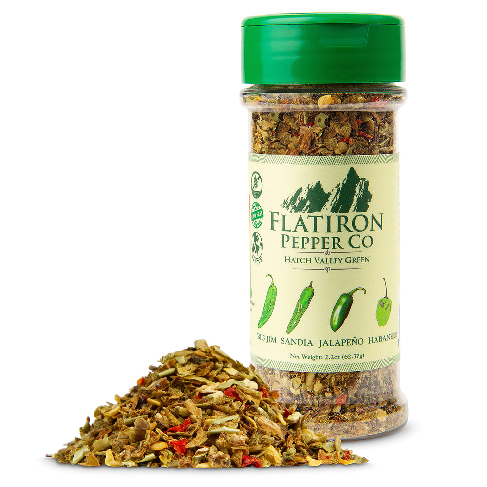 Closeup of Flatiron Spice Hatch Green Chile Flakes showing color and texture.