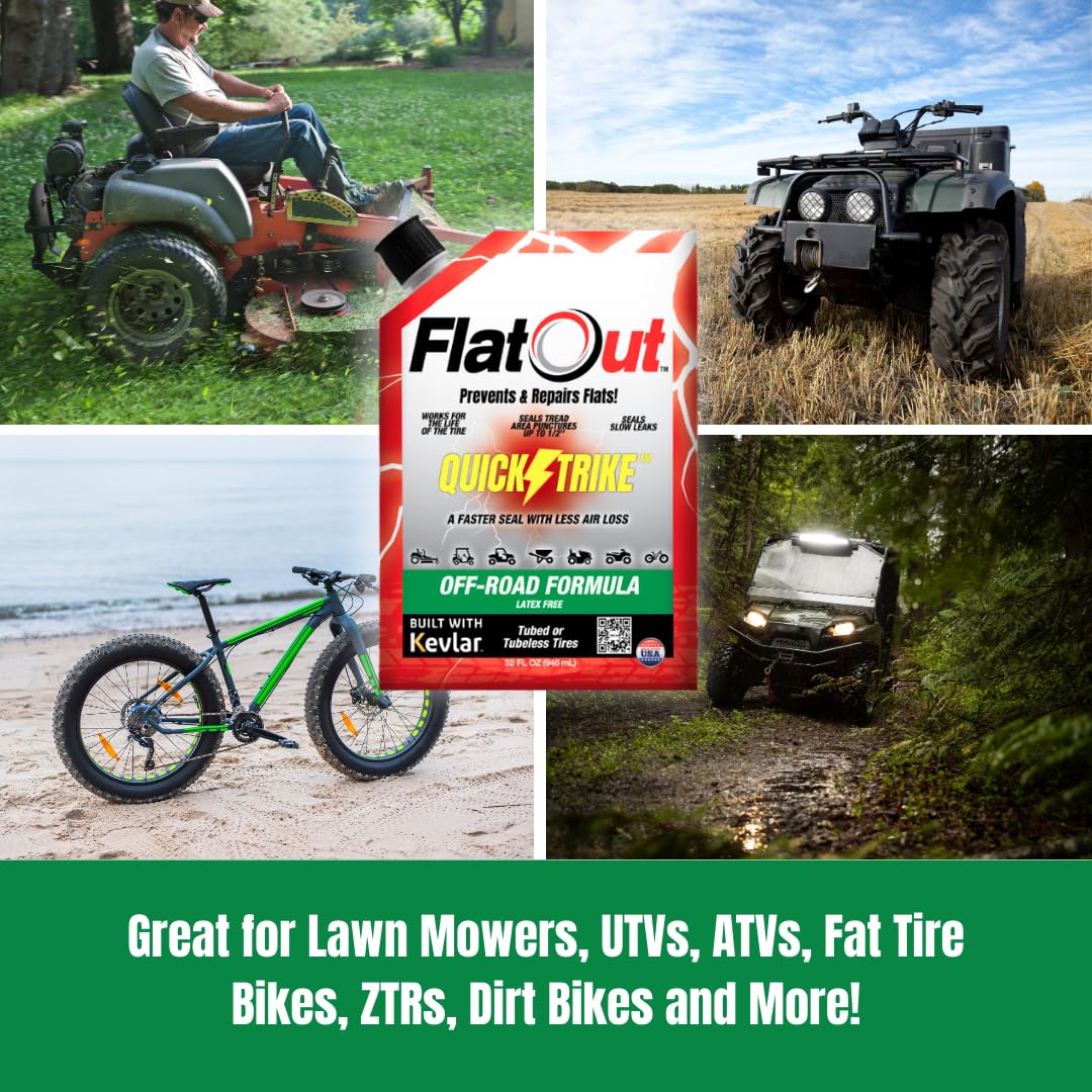 FlatOut QuickStrike seals punctures up to 1/2 inch for rugged tires.