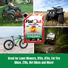 FlatOut QuickStrike seals punctures up to 1/2 inch for rugged tires.