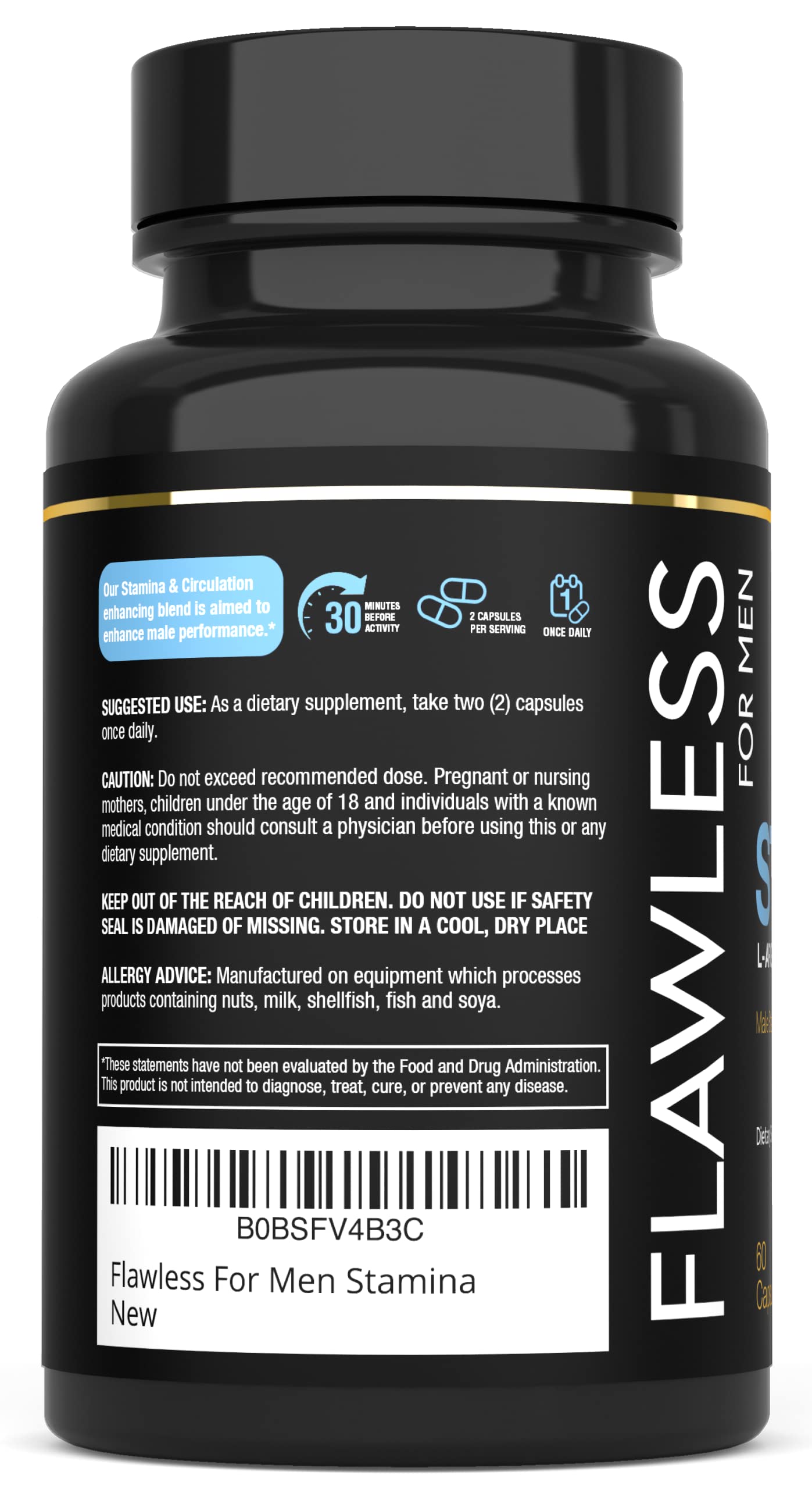 FLAWLESS FOR MEN Stamina vegan-friendly capsules support daily use without animal products.