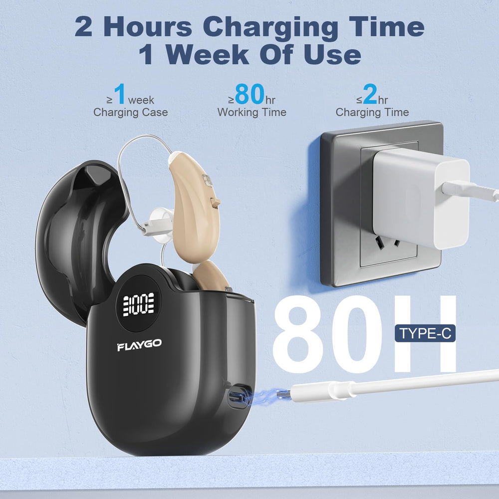 Flaygo hearing aids standby up to 80 hours for extended use