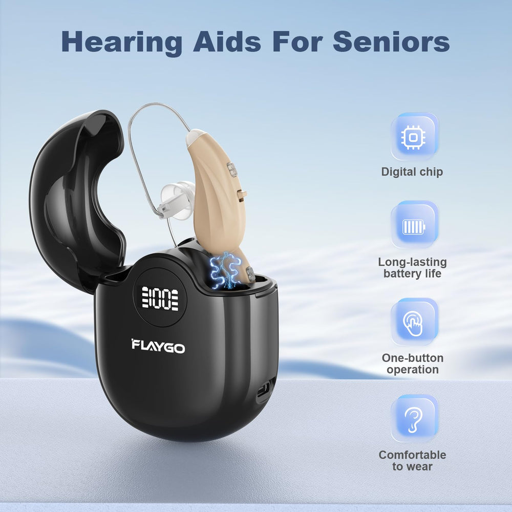 Flaygo hearing aids with USB-C fast charging for quick power on the go