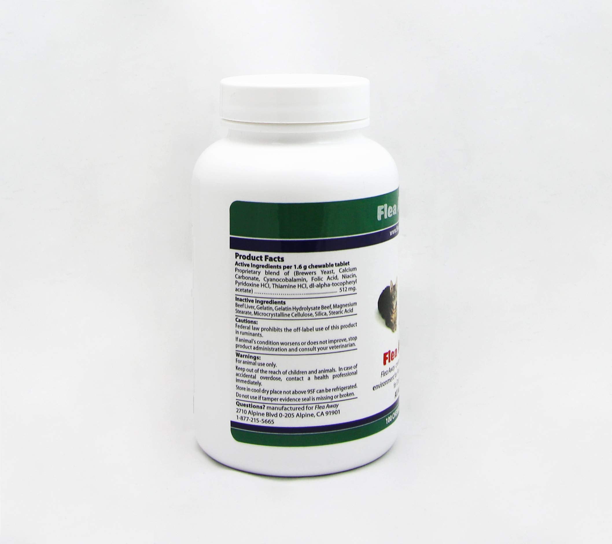 Flea Away packaging and label details, showcasing natural pest deterrence without chemicals.