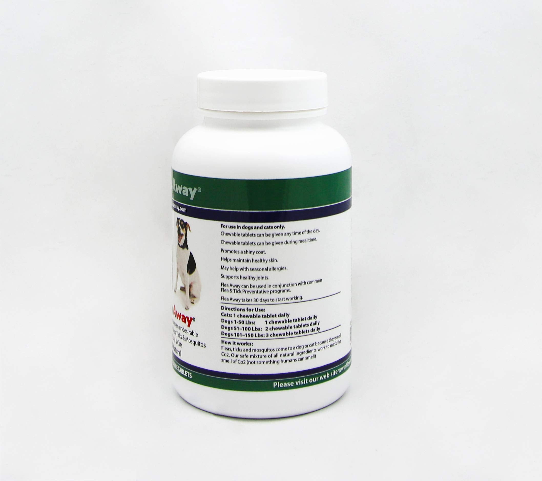 Close-up of Flea Away liver-flavor tablets, a tasty daily supplement for pets.