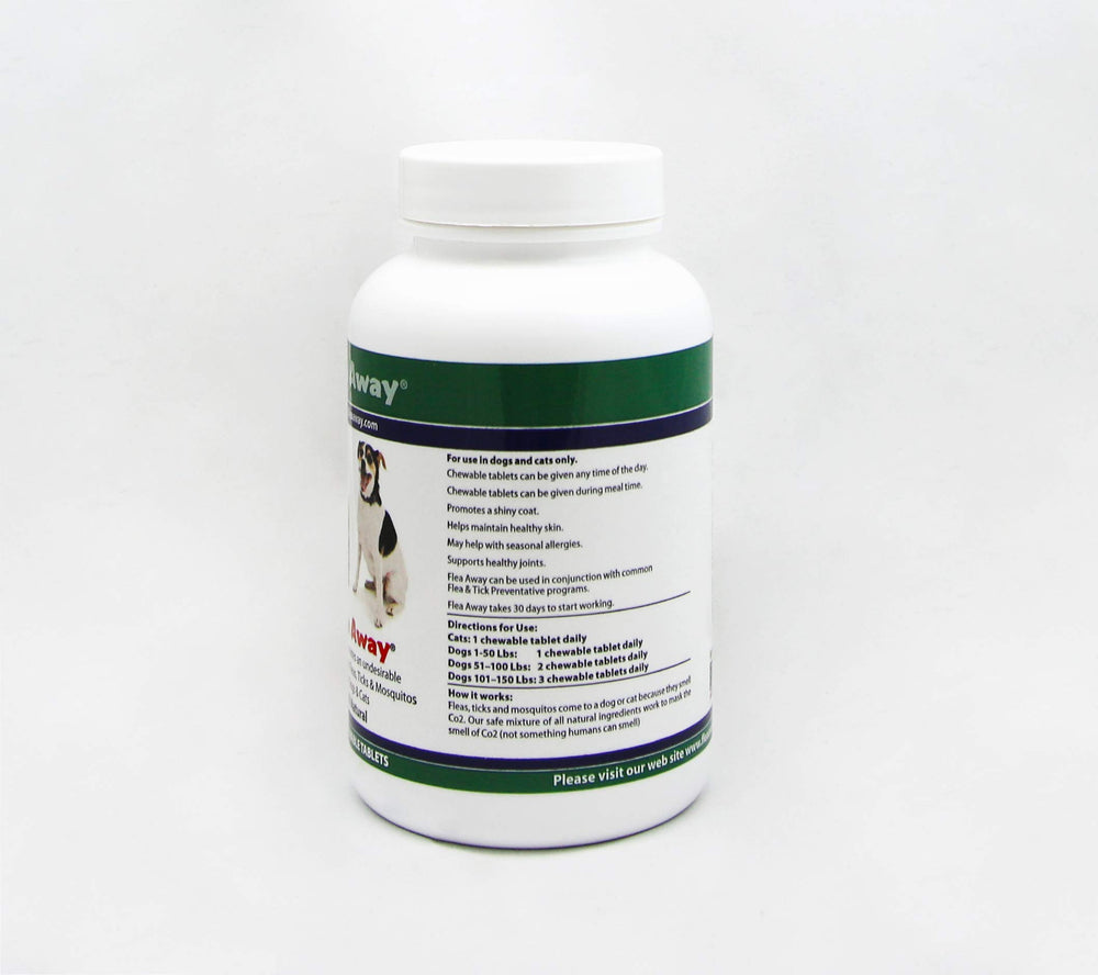 Close-up of Flea Away liver-flavor tablets, a tasty daily supplement for pets.