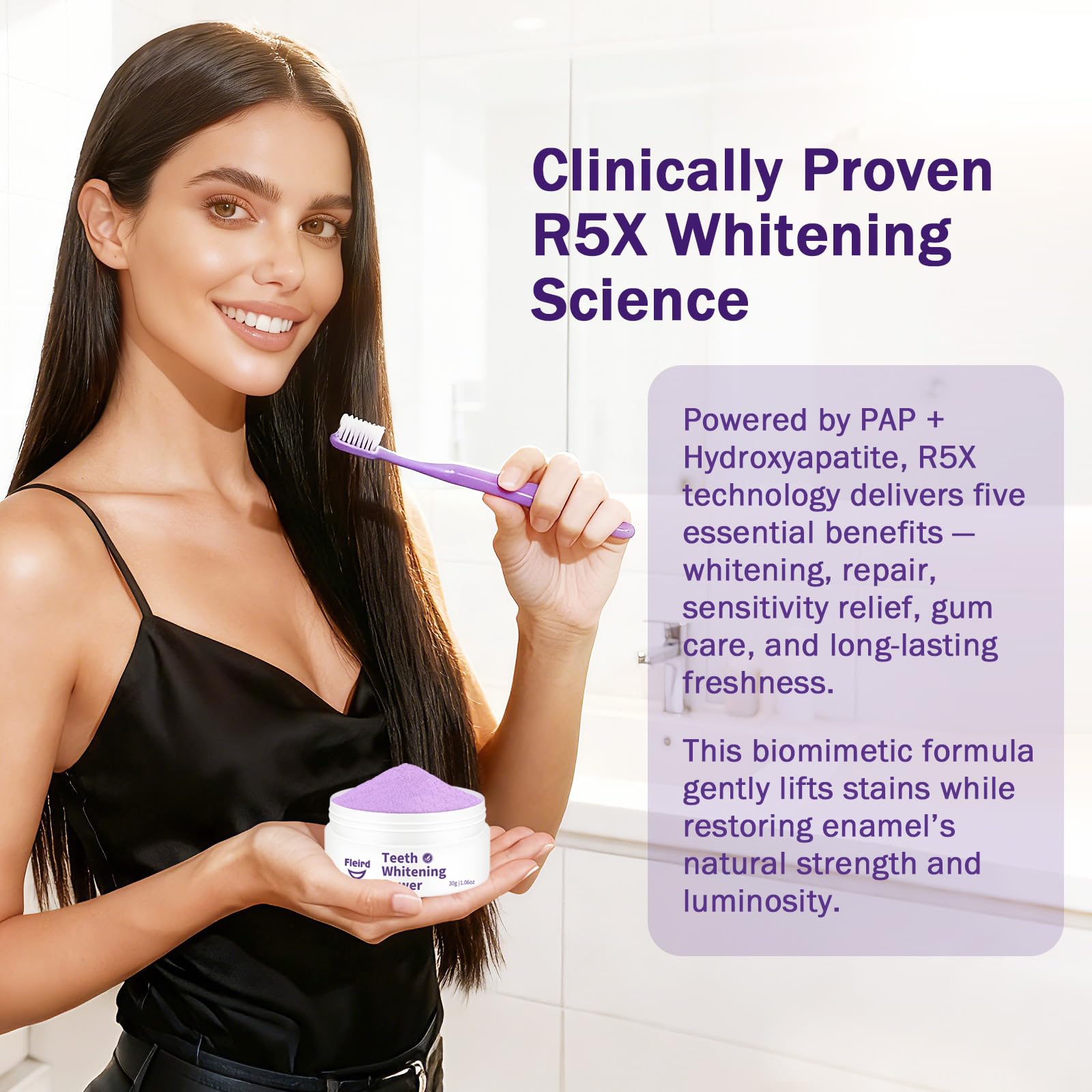 Fleird Travel-friendly powder container ideal for on-the-go whitening.