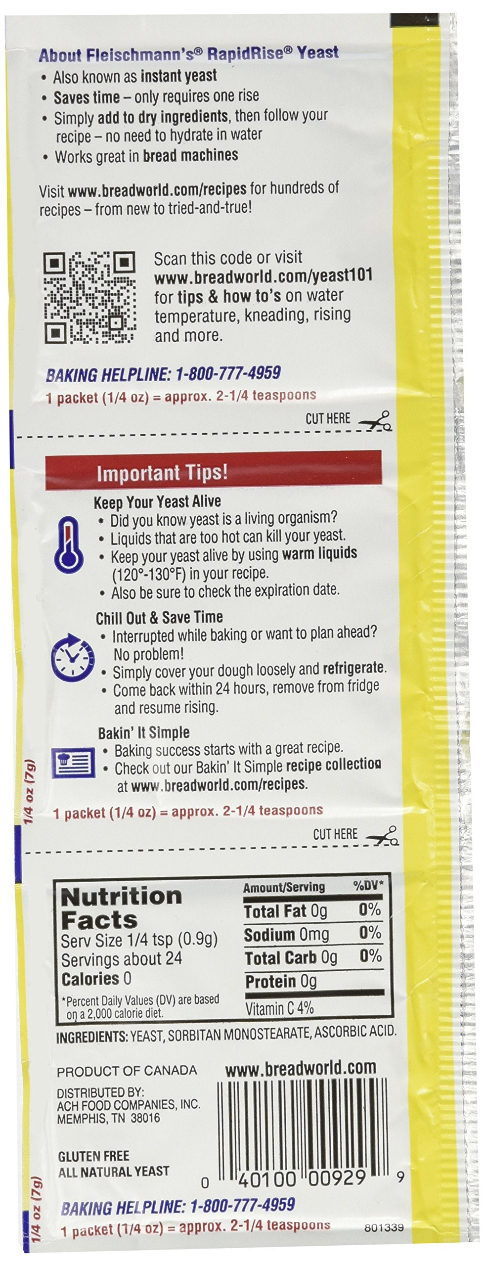 Fleischmann's RapidRise envelopes close-up show three-packet design for fast, convenient baking.