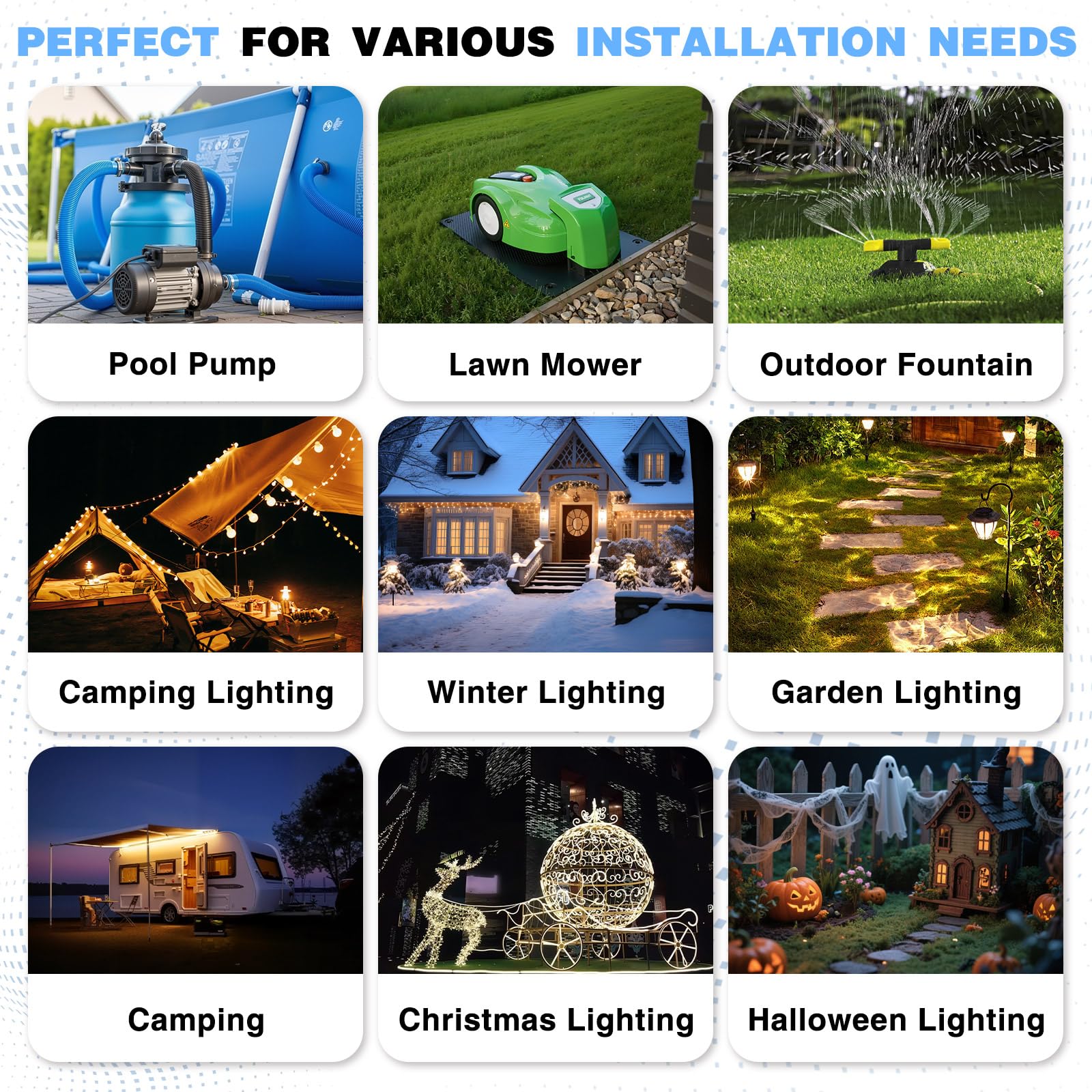 Value-packed 3-pack from Flemoon for multiple outdoor outlets.