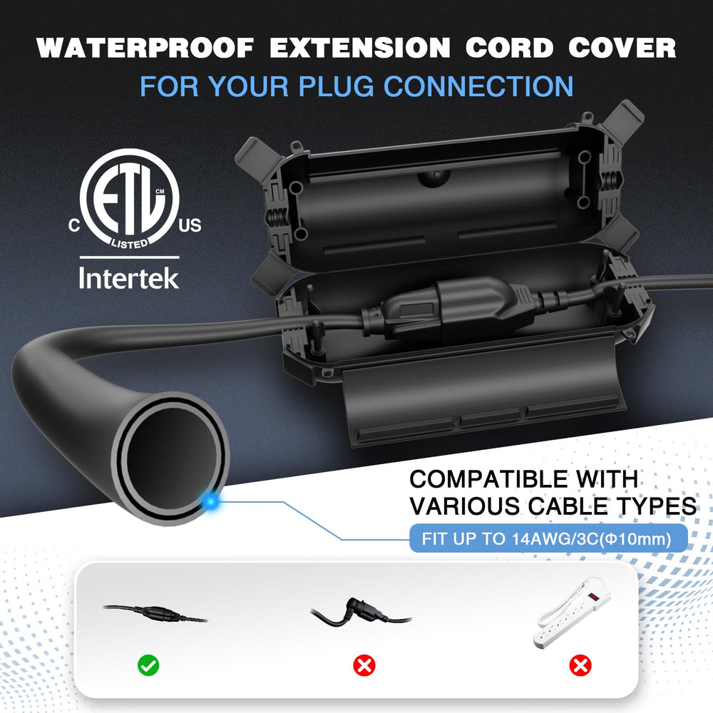 Compact Flemoon weatherproof connection box keeps cords secure for outdoor lighting.