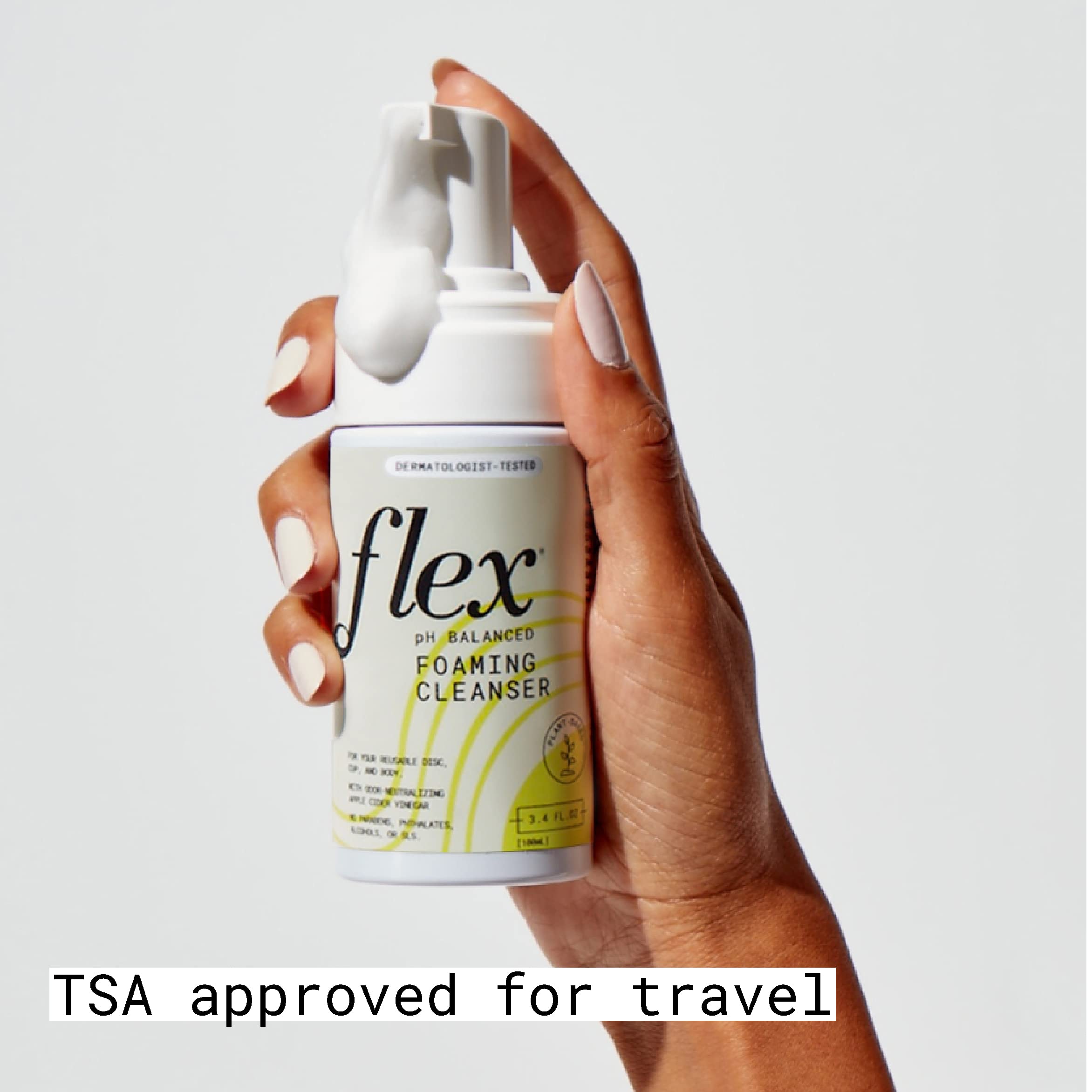 Flex Foaming Cleanser pump dispense releasing creamy foam for gentle cleansing.