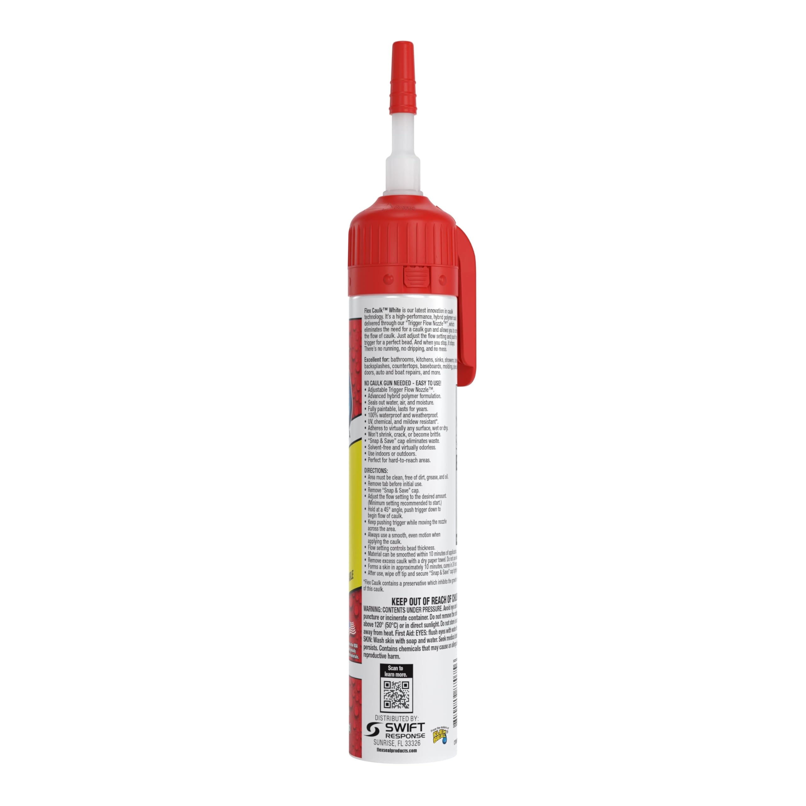 Flex Seal caulk application hands showing simple hand squeeze for quick repairs.