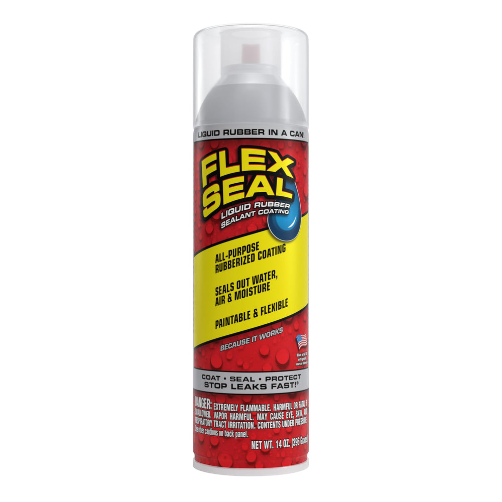 Flex Seal Clear bottle pour demonstrates instant leak stop for gutters and cracks.
