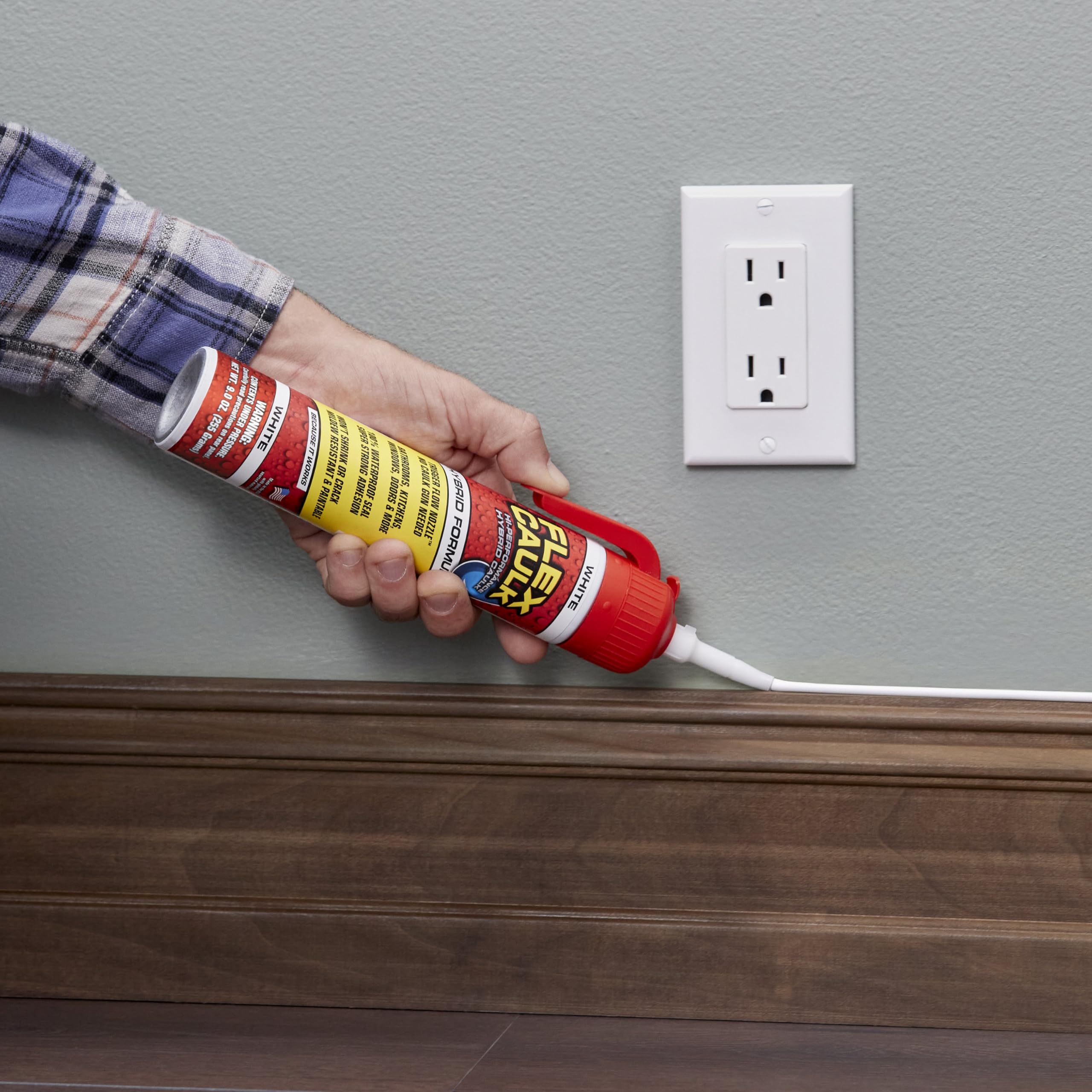 Flex Seal Flex Caulk bead forms a watertight seal on varied surfaces.