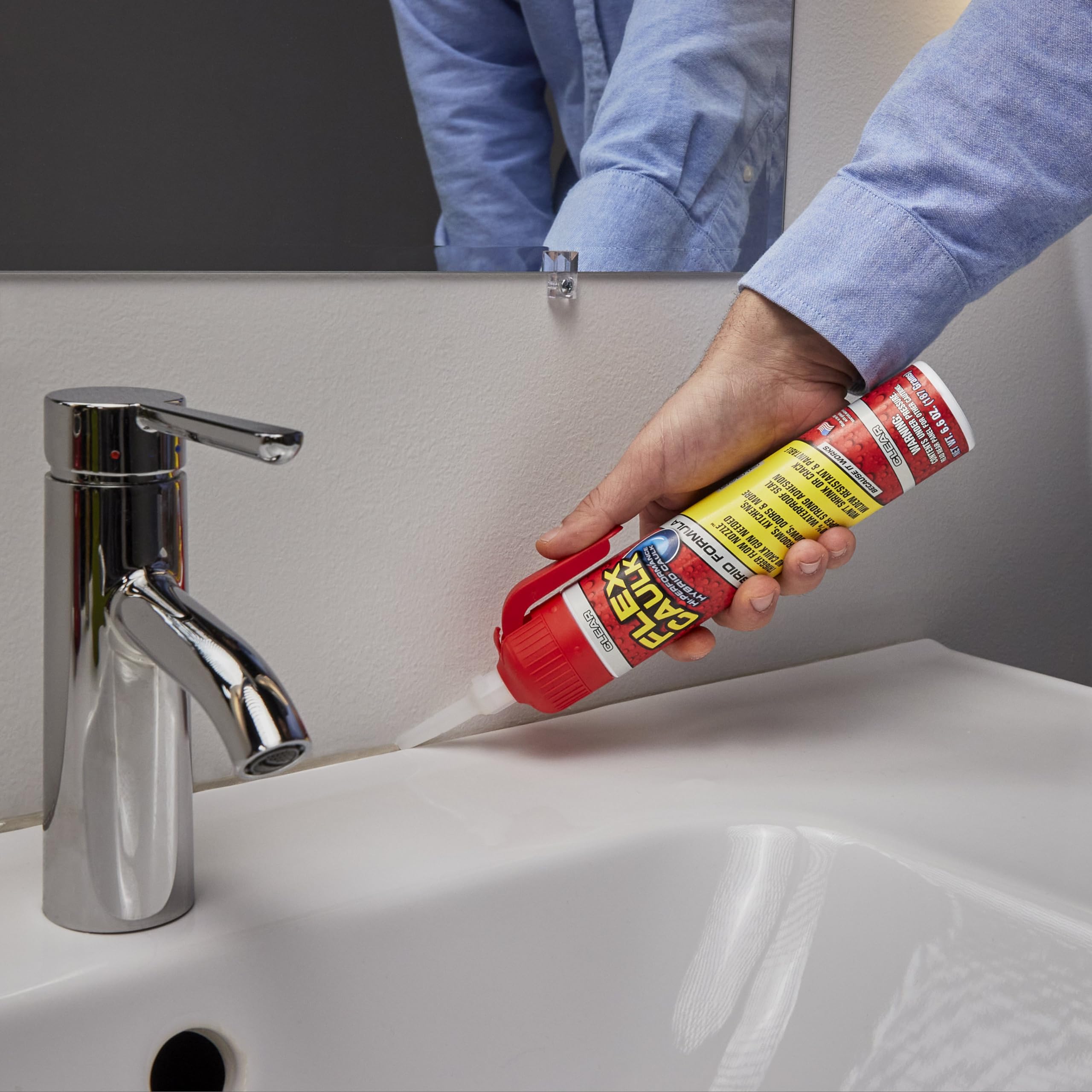 Flex Seal hybrid polymer formula close-up signaling strong adhesion on many surfaces.