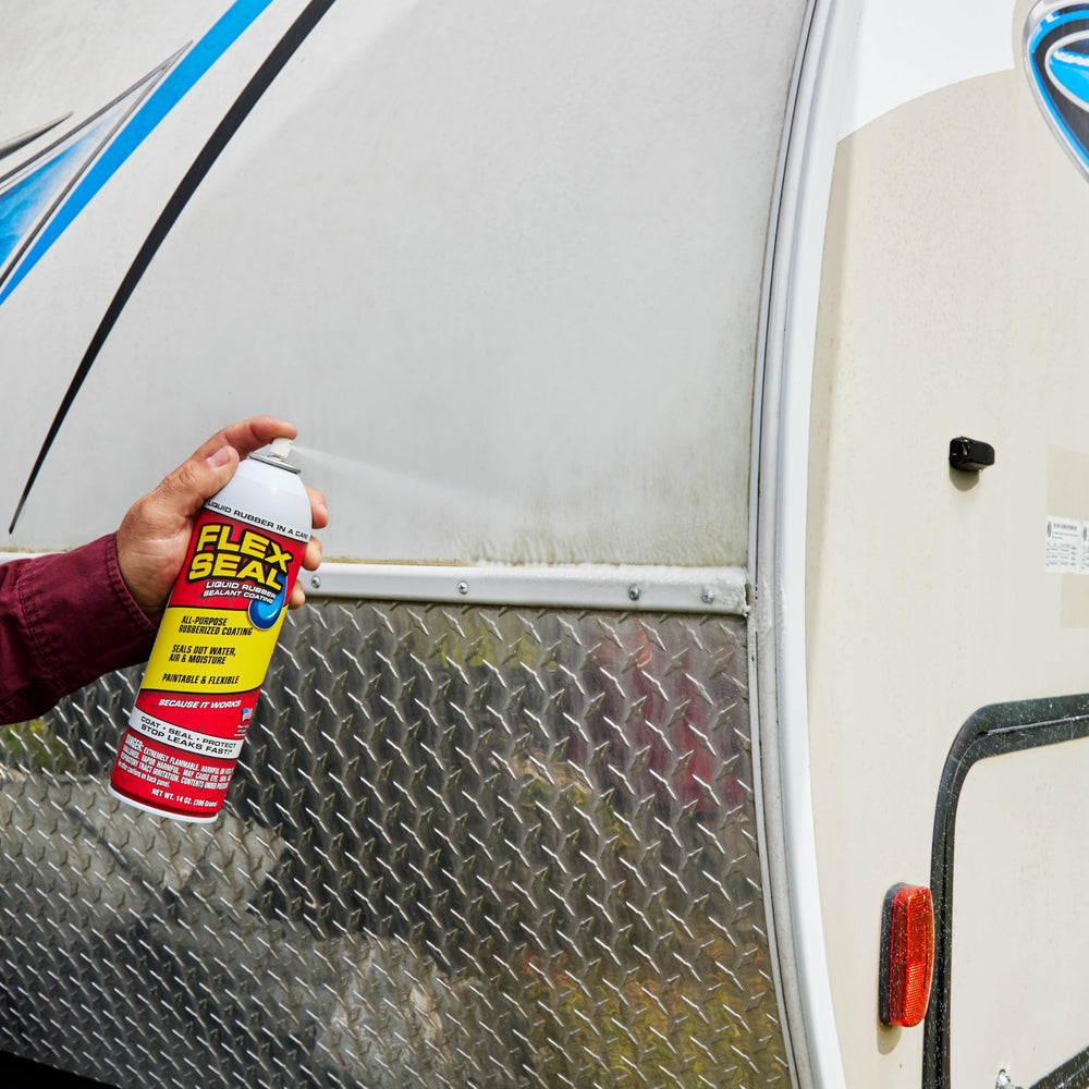 Flex Seal around a window frame creating a flexible seal.