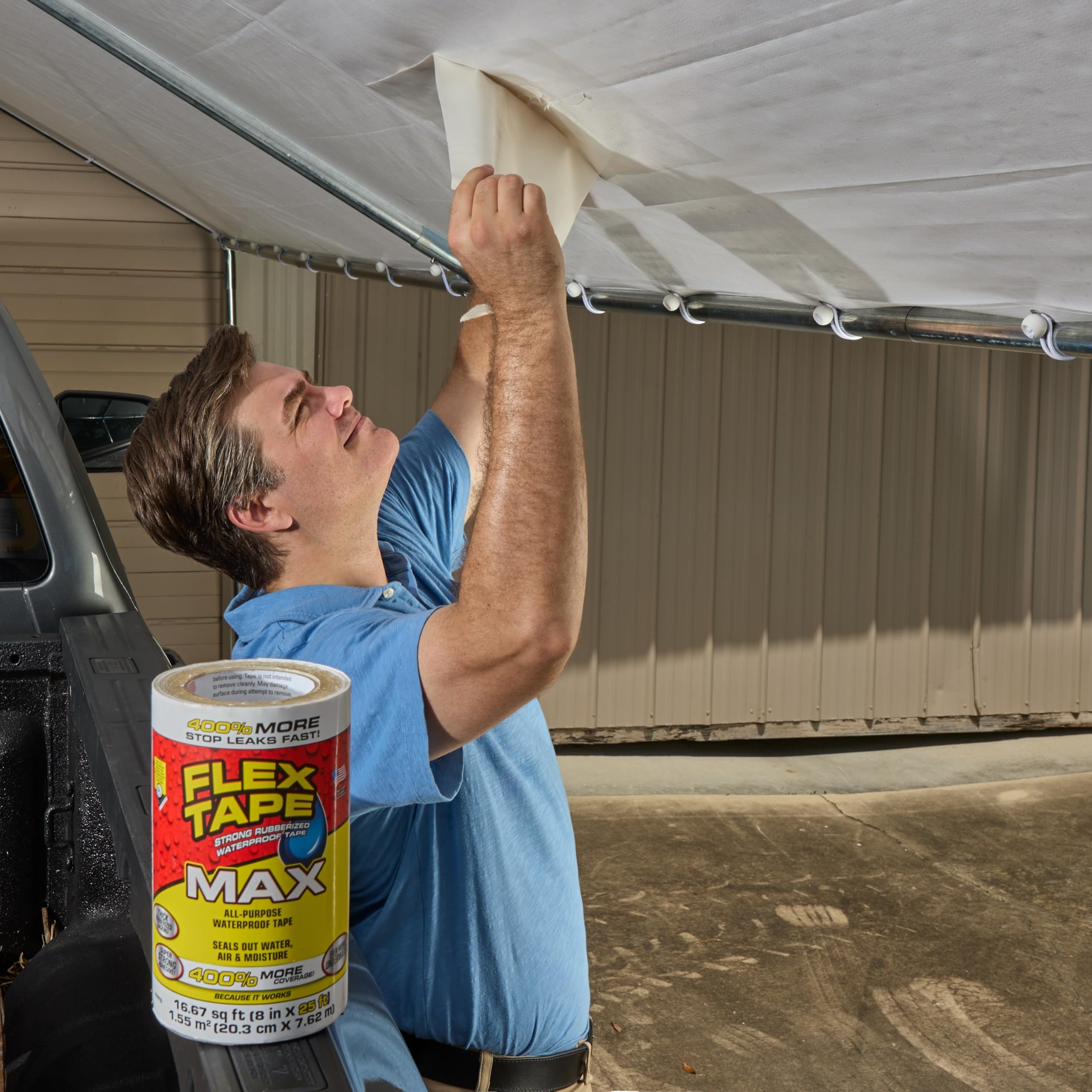 Flex Tape close-up highlights its rubberized backing and flexible bonding.