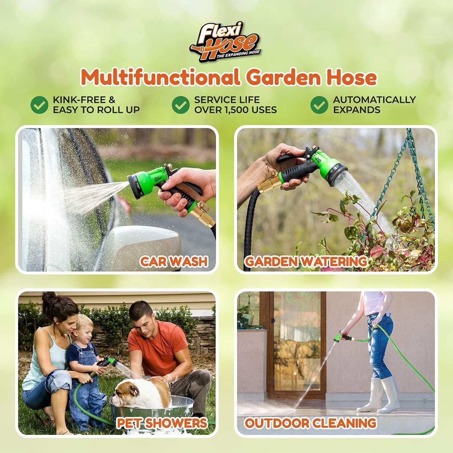 Flexi Hose brass-fittings ensure sturdy, compatible connections with standard garden taps.
