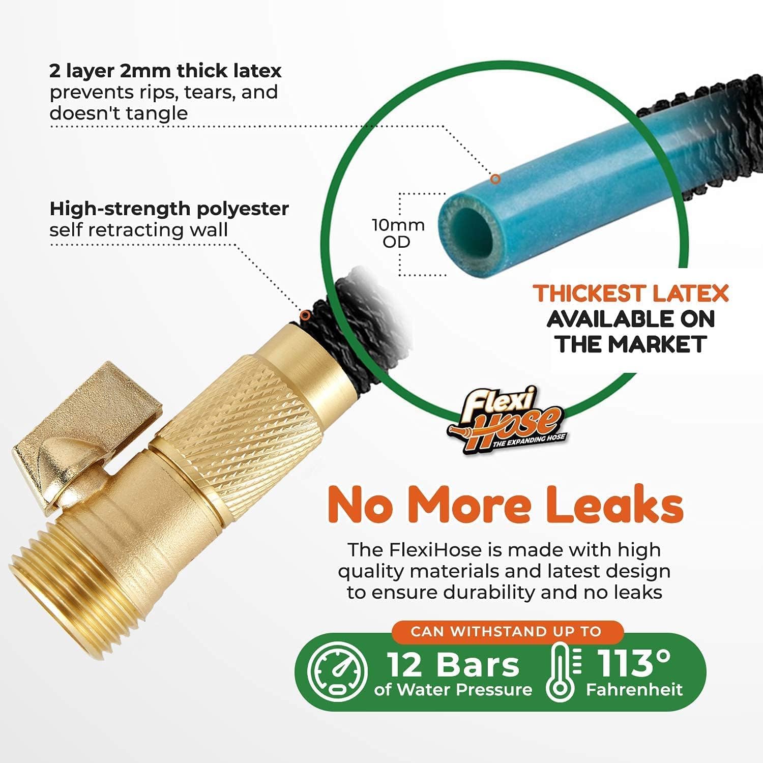Flexi Hose latex-core-4-layer offers durable protection against punctures and sharp edges.