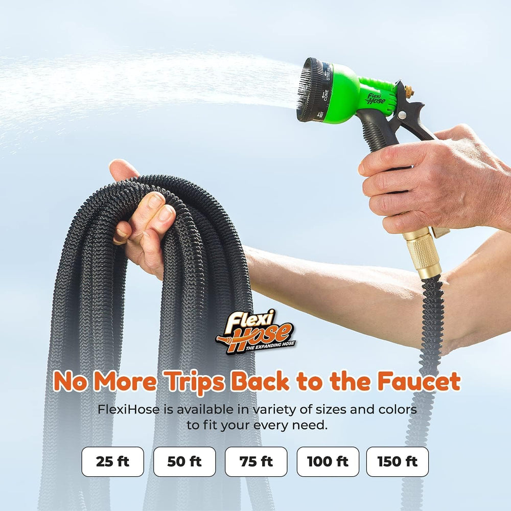 Flexi Hose Plus eight-pattern nozzle offers versatile watering options.