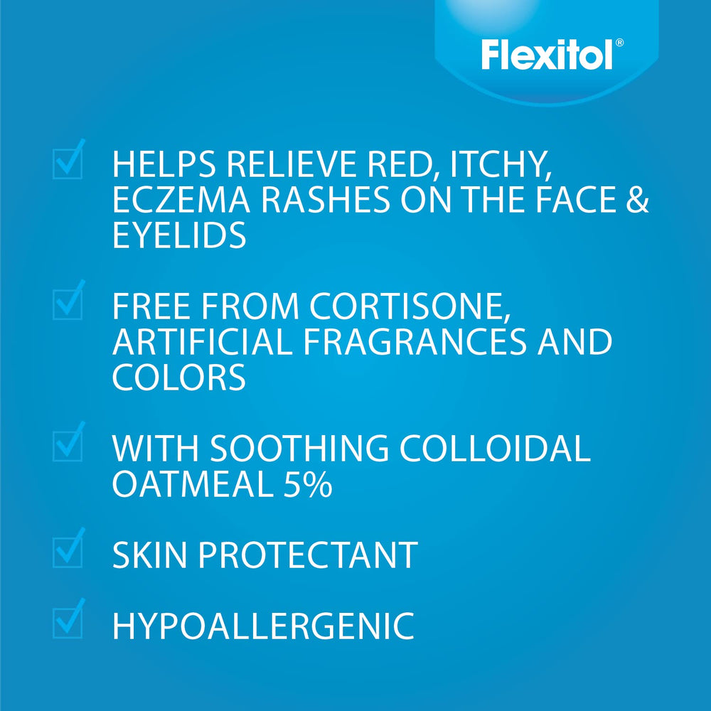 Flexitol fragrance-free packaging signals safe use on sensitive skin.