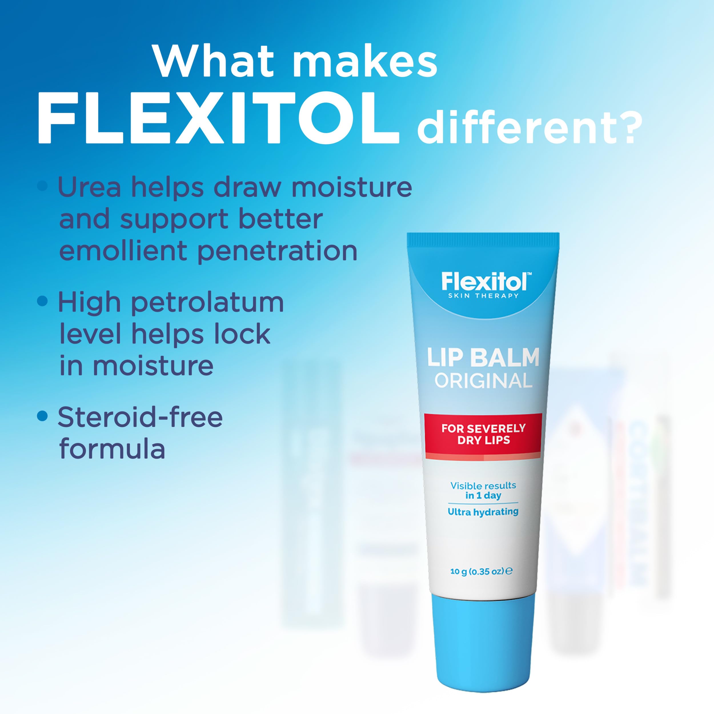 Flexitol Original Lip Balm close-up reveals a rich emollient texture.