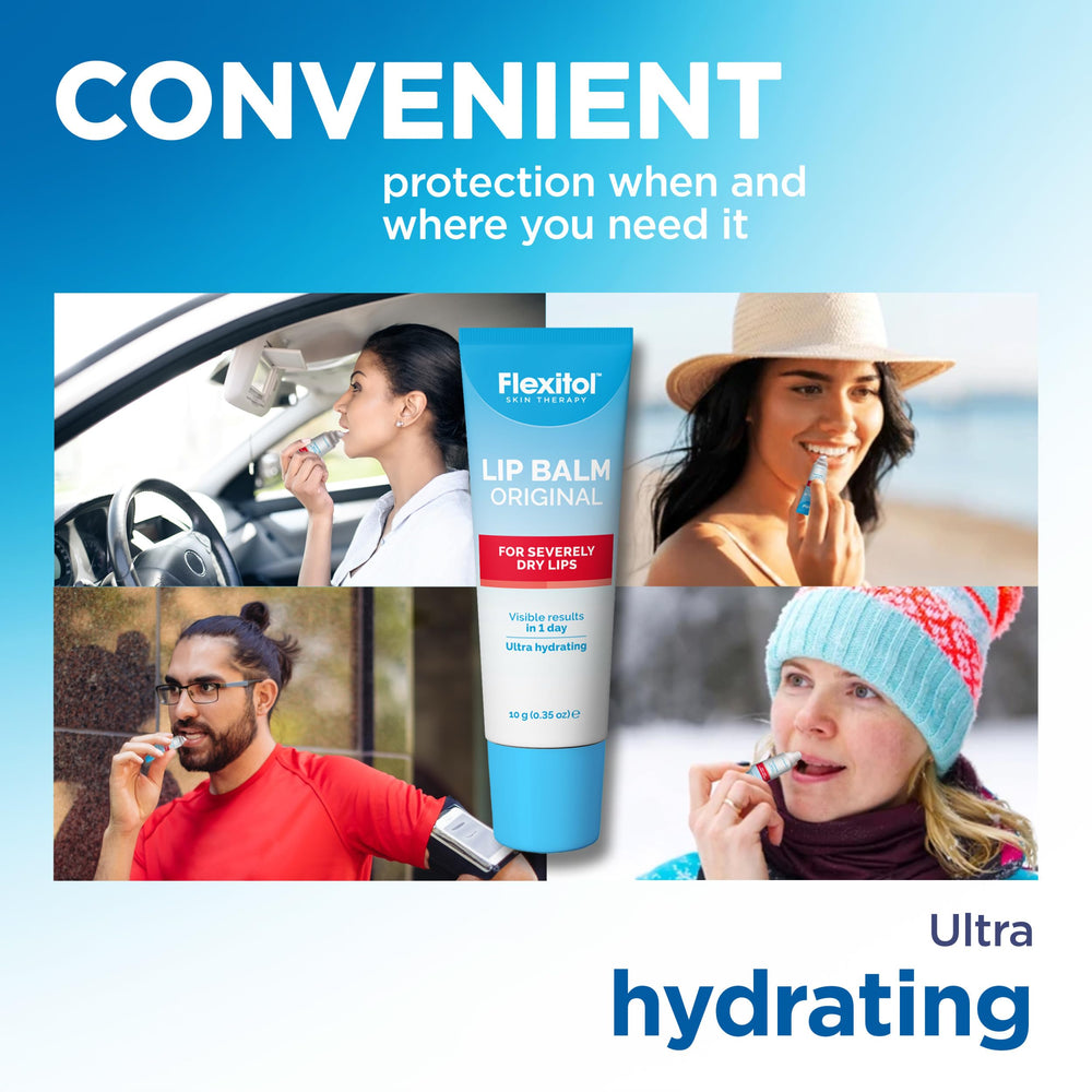 Flexitol Original Lip Balm forms a protective barrier against dryness.