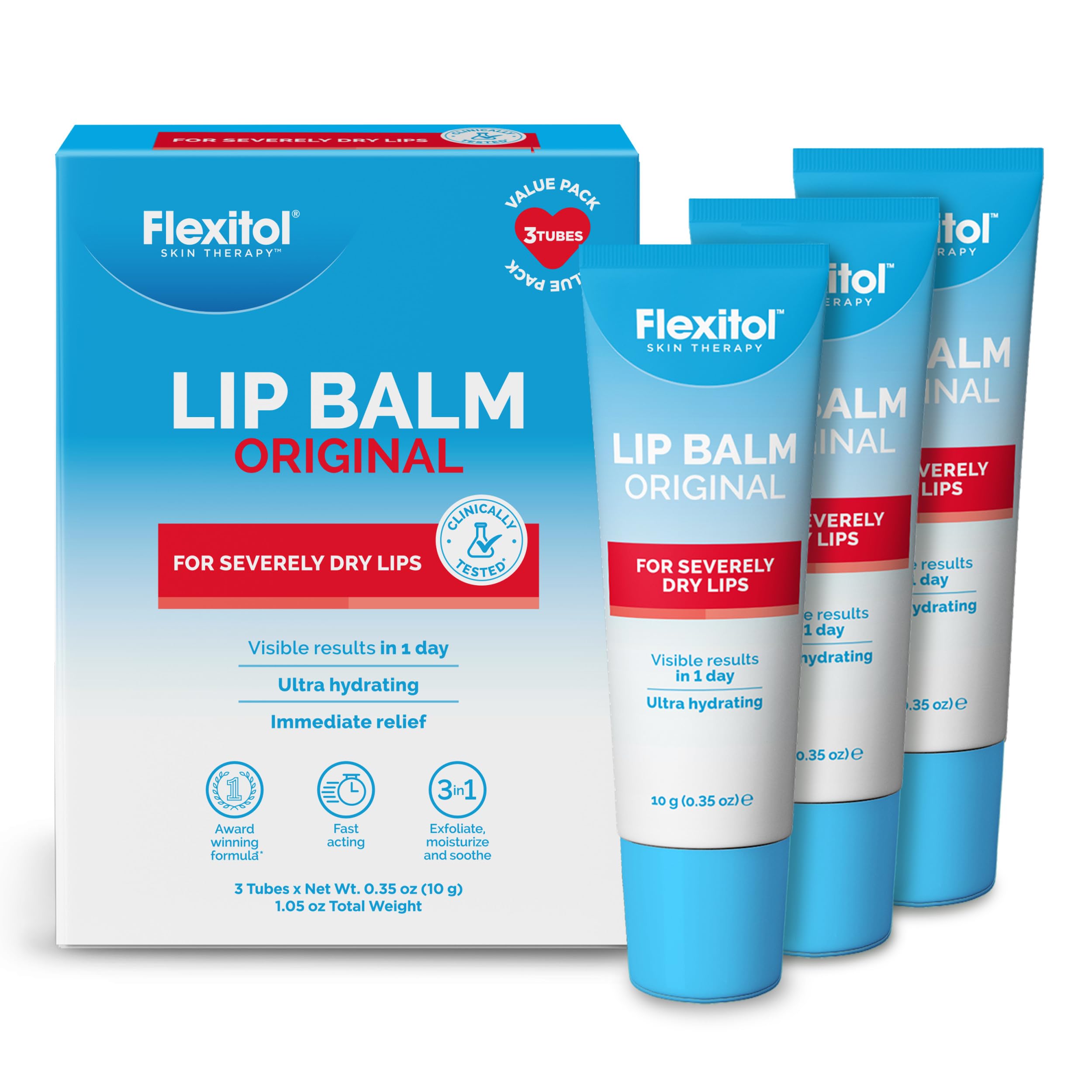 Flexitol Original Lip Balm on-the-go application keeps lips hydrated.