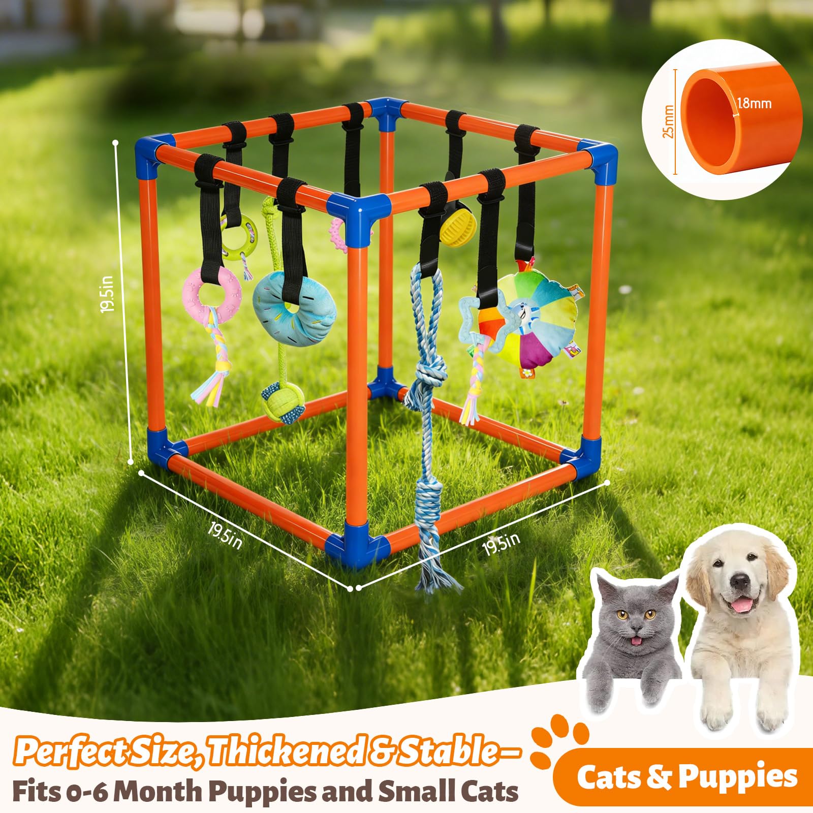 Flickzy Puppy Play Gym rounded edges protect delicate paws during play.