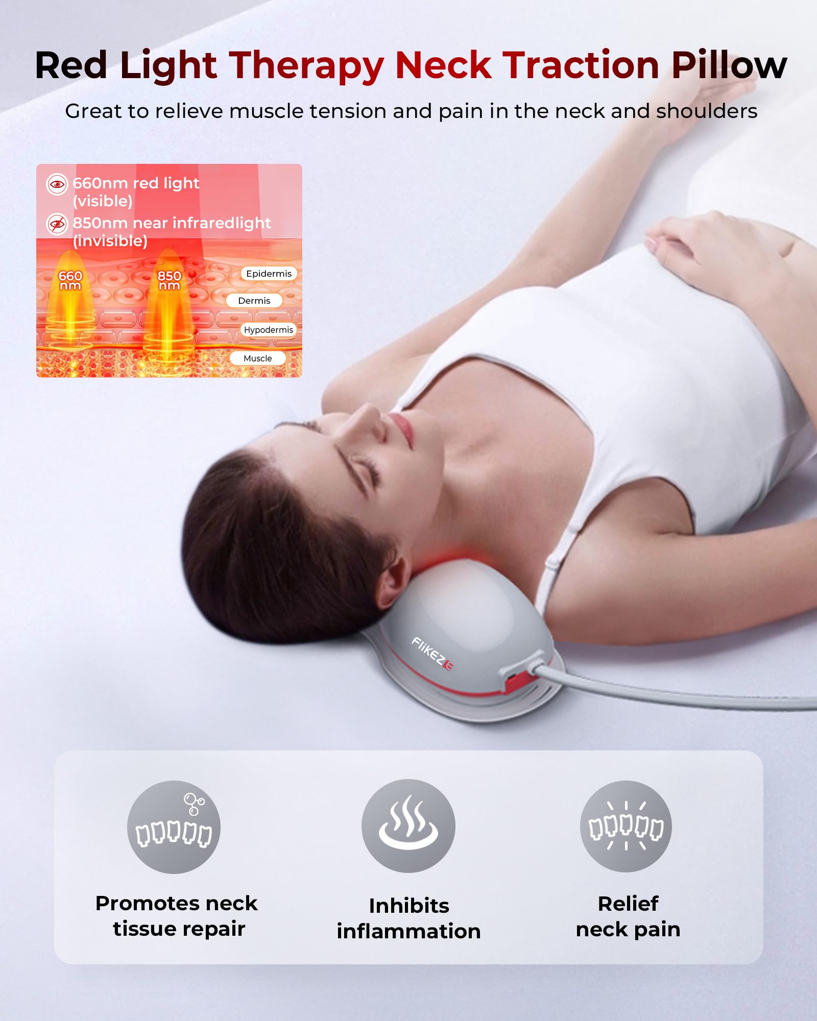 Flikeze red light therapy diodes close-up for neck wellness