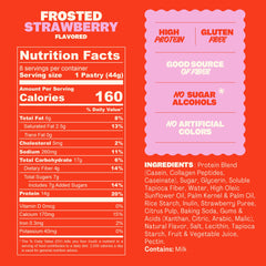 Close-up of a FLINGS soft-baked bar with a frosted top and dessert-like texture.