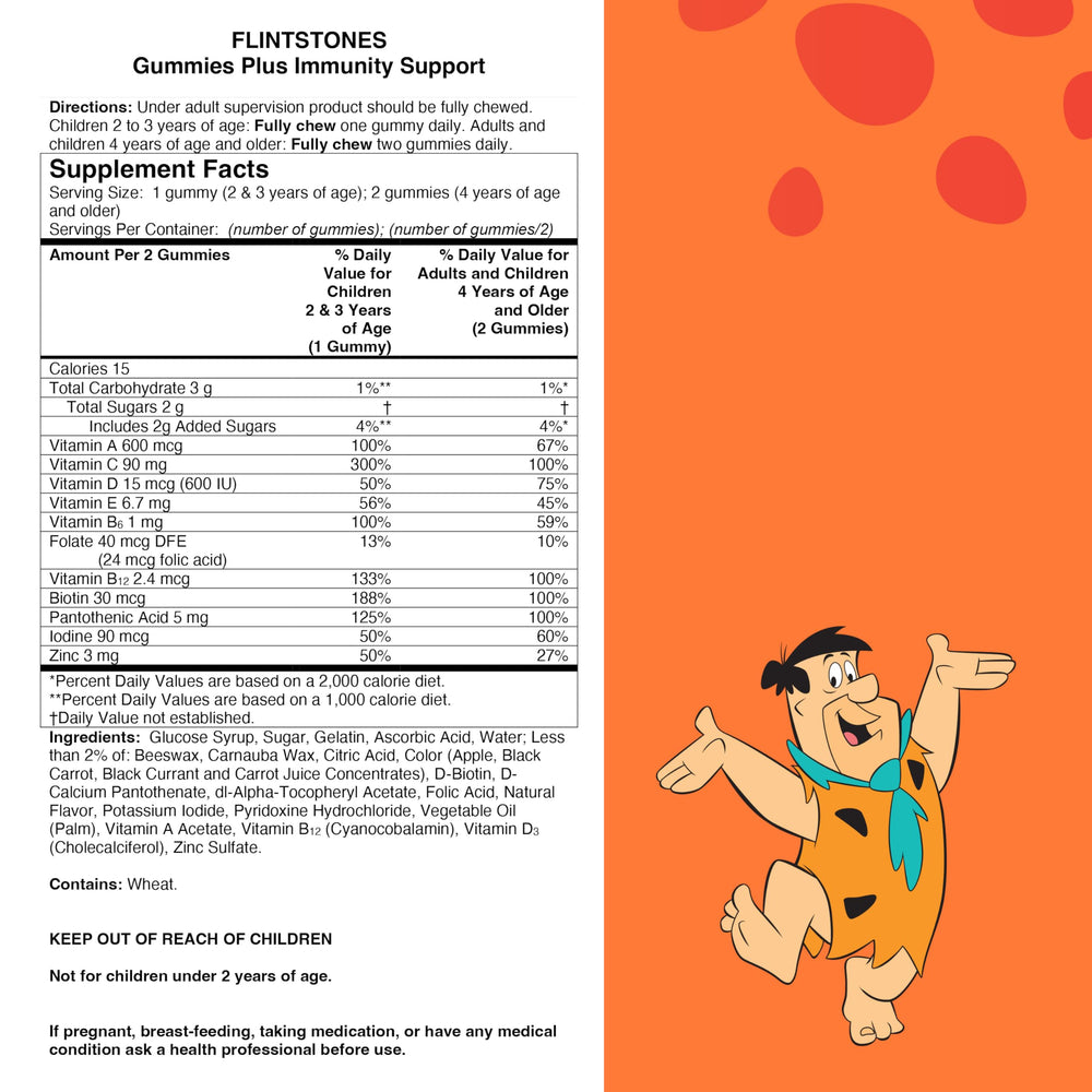 Flintstones Gummies label detail highlights 11 nutrients