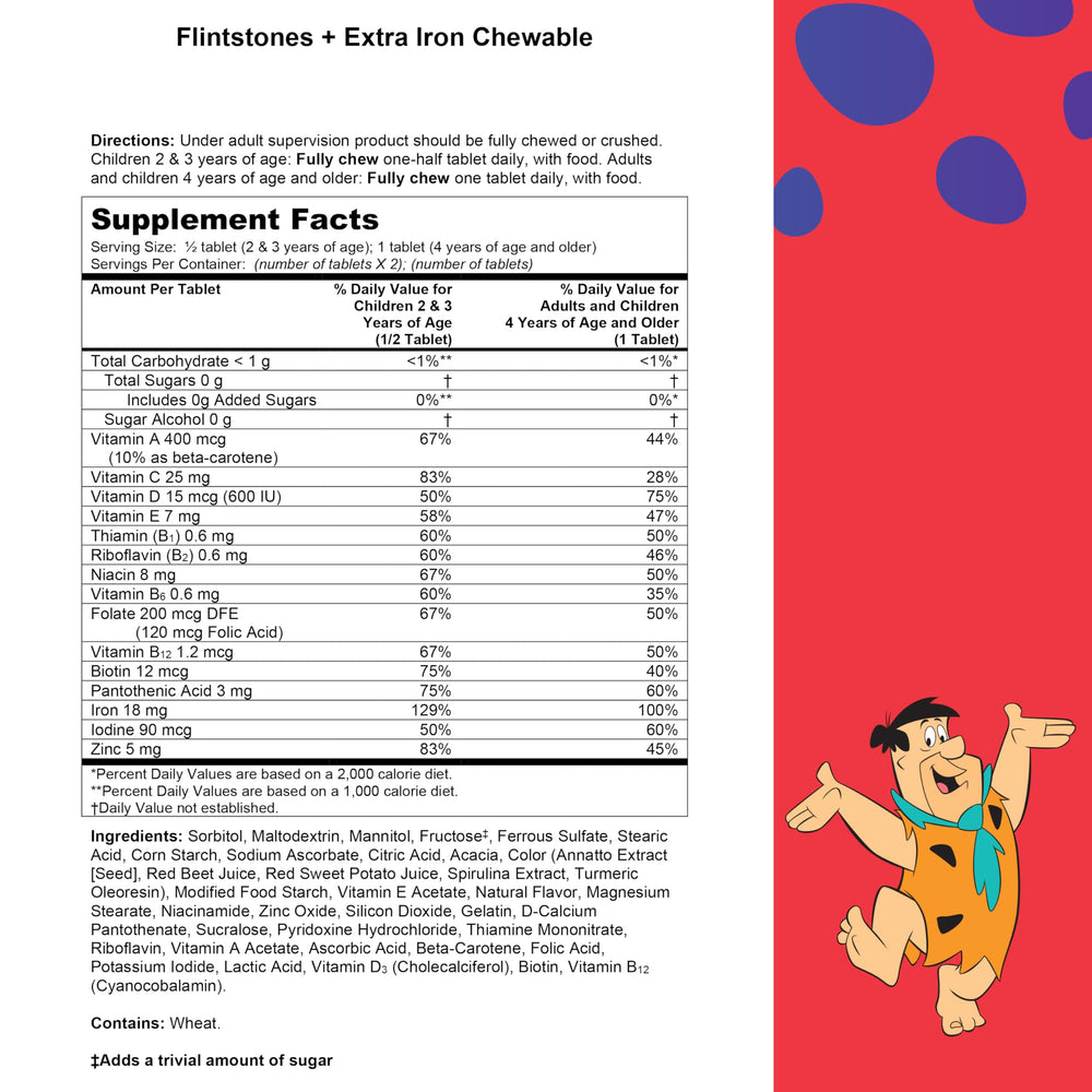 Flintstones nutrition facts chart helps parents plan essential nutrients.