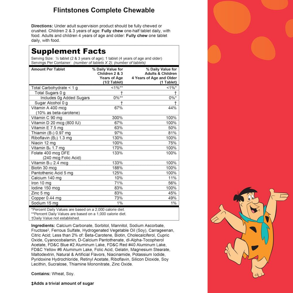 Flintstones Vitamins chewable kids growth-support visuals suggest nutrients for bone and growth wellness.