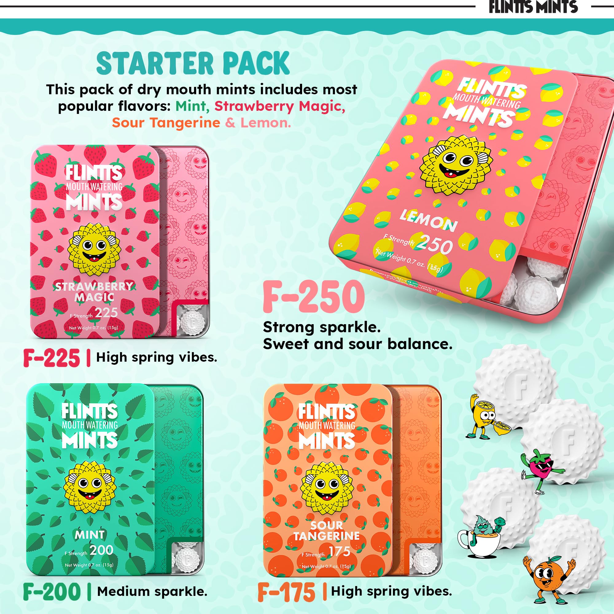 Flintts Mints compact travel size fits in pocket for on-the-go hydration.